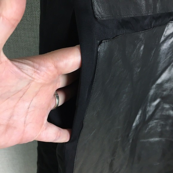 Vince Leather Panel Shift Dress Women's Size 0 Black Silk Sleeveless Short - Picture 4 of 11